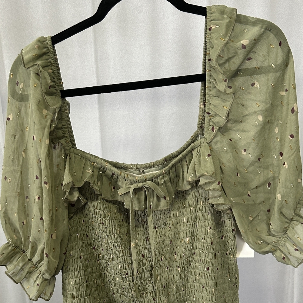 Row A Smocked Sheath Minidress, Size X-Large - Green